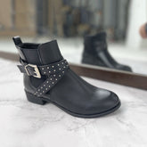 Western Strappy Leather Ankle Boots Oshnow